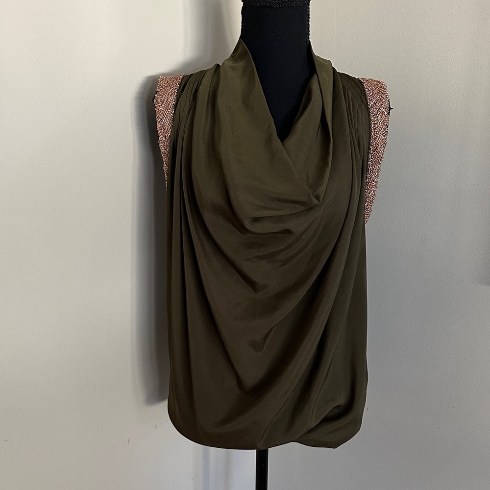 *TED BAKER* London Chic Olive Sleeveless Drape Top Blouse Size 0